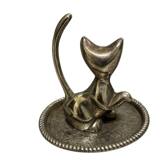 Vintage Silver Plated Retro Mid Century Cat Ring Holder Dish - Picture 4 of 6